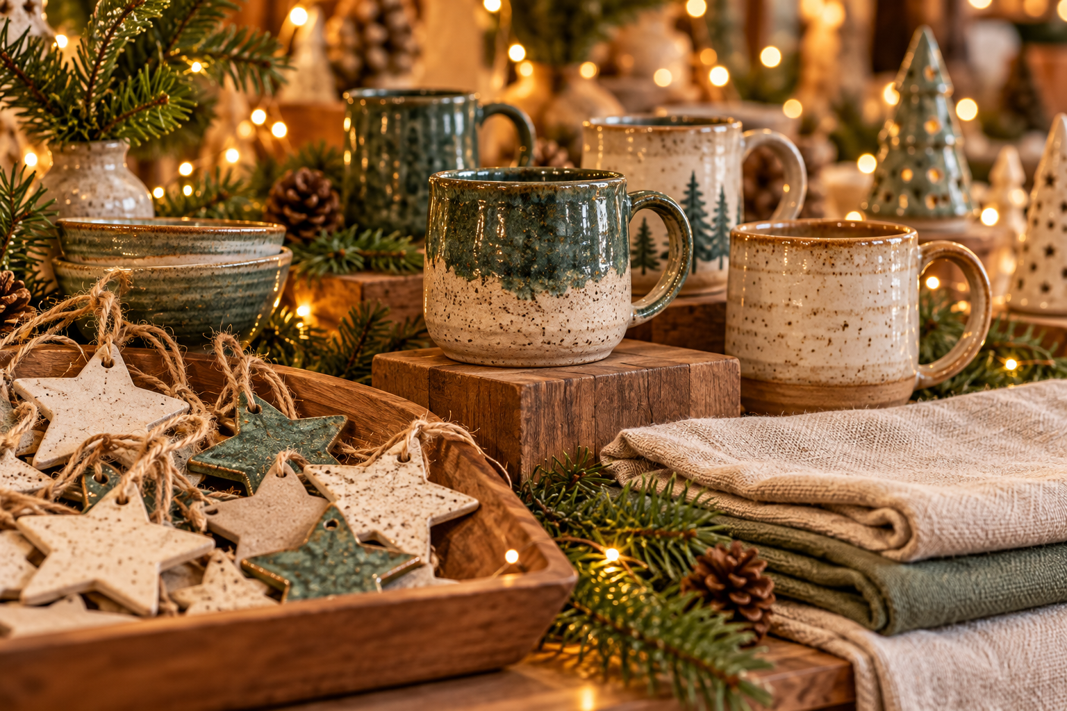 Handmade ceramics and Christmas star decorations